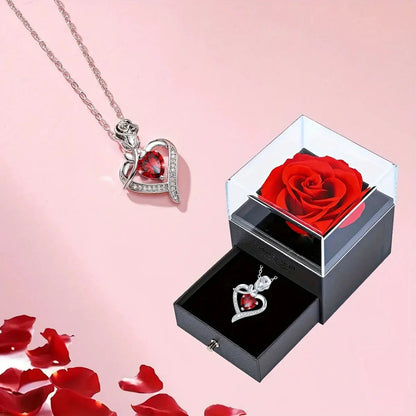 Collier Cœur en Cristal avec ou sans Boîte Cadeau et Rose Éternelle Ballons en fête